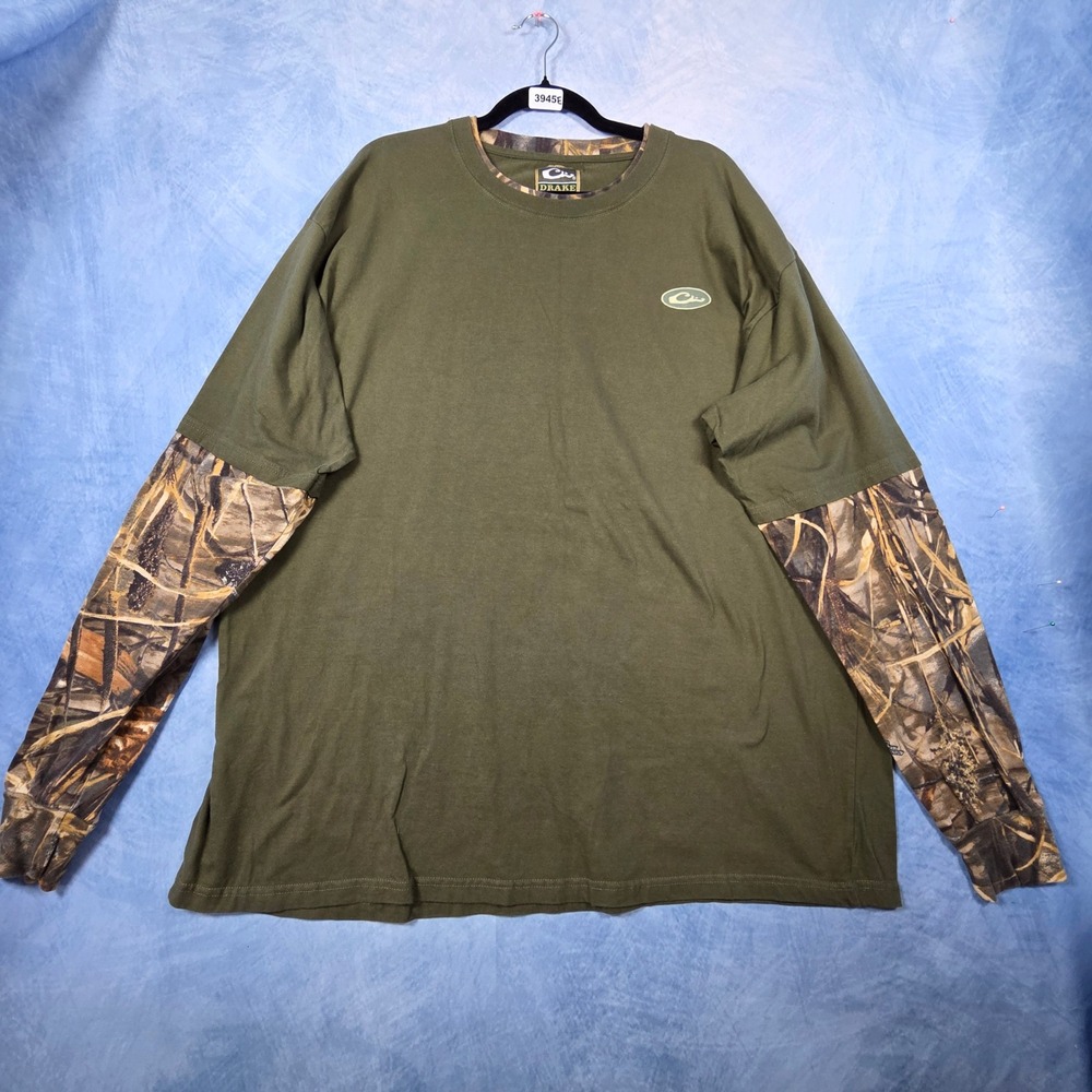 Drake Waterfowl Systems Mens XXXL Olive Green Camo Layered Long Sleeve T-Shirt